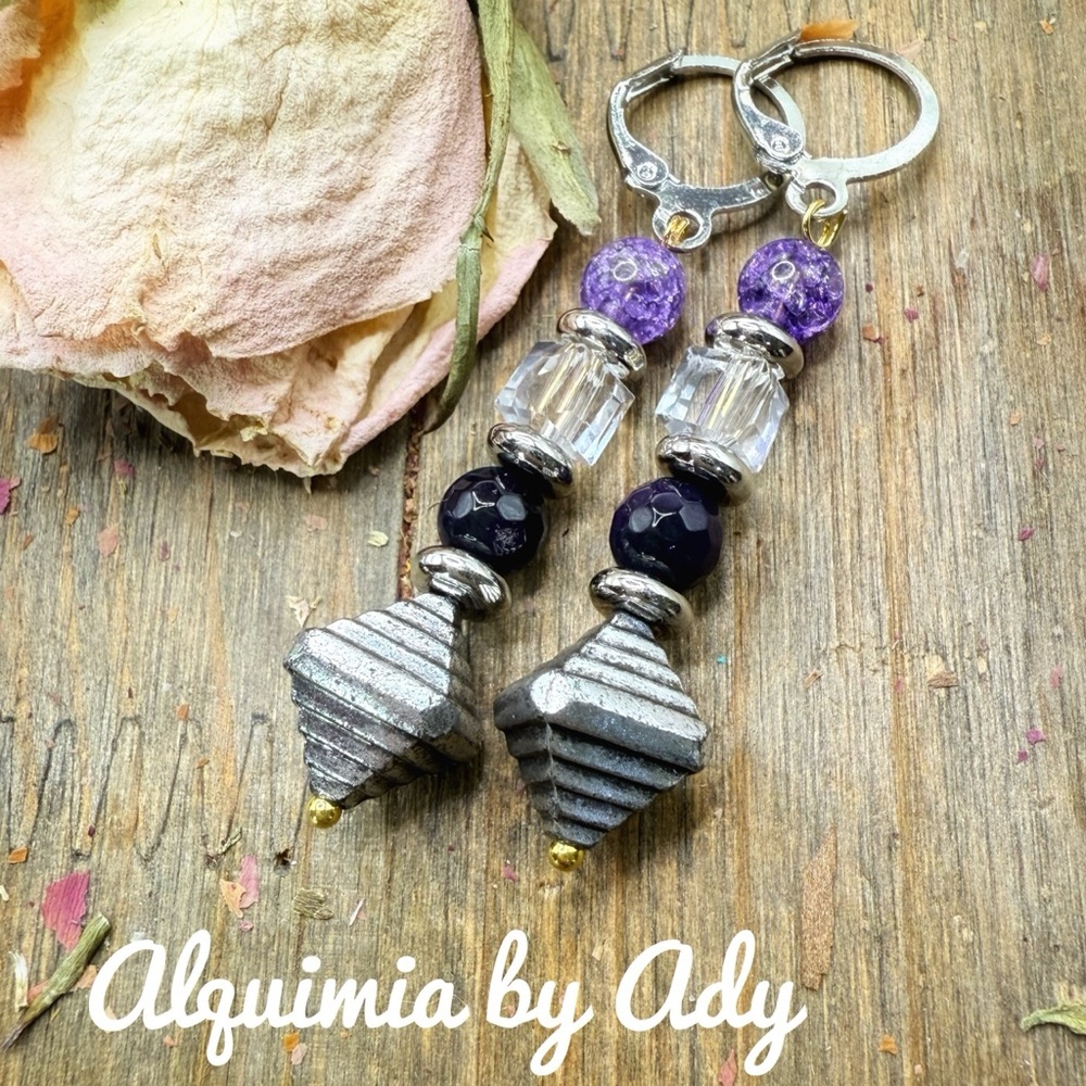 Amethyst Quartz Statement Dangle Earrings